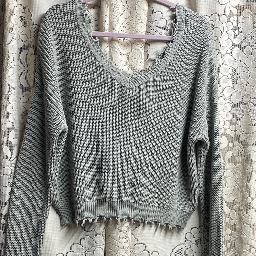 Jessica Simpson Olive Green V-Neck Ribbed Sweater 100% Cotton - Picture 1 of 6